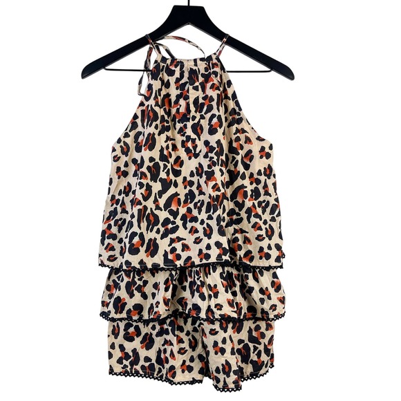 NWT Urban Outfitters Womens (S) Tiered Halter Leopard Print Romper Beige Cotton - Picture 1 of 11